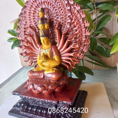 Tượng phật thiên thủ thiên nhãn  bằng gỗ hương đá sơn pu giả cổ kt 30×20×15cm 