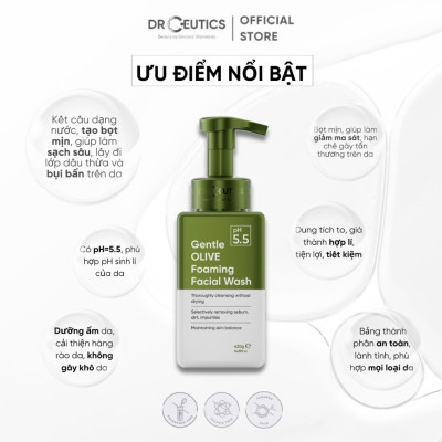 DrCeutics Sữa Rửa Mặt Tạo Bọt Gentle Olive Foaming Facial Wash - Cho Mọi Loại Da, Da Nhạy Cảm 420g