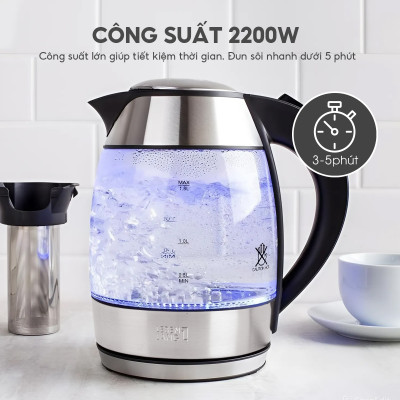 Ấm siêu tốc thuỷ tinh 1,8lit Lebenlang LBE2819 (hàng chính hãng)