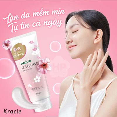 Sữa Rửa Mặt Sạch Sâu Chiết Xuất Từ Hoa Anh Đào Kracie Naive Face Wash (Sakura) – 130G