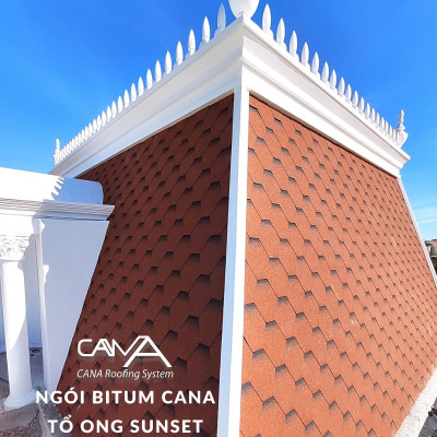Ngói nhựa đường phủ đá CANA tổ ong sunset - ngói lợp bitum Hàn Quốc bền đẹp cho biệt thự, nhà phố, resort, đóng gói 22 tấm/gói phủ 3m2 mái