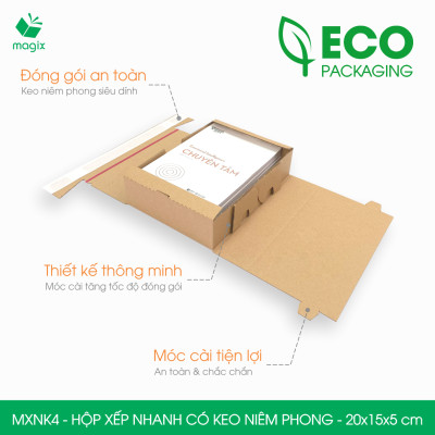 MXNK4 - 20x15x5 cm - 60 hộp carton đóng hàng xếp nhanh có keo niêm phong - Hộp gói hàng, hộp quà