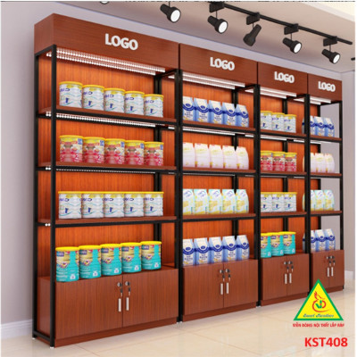 Kệ trưng bày sản phẩm, hàng hóa , kệ trang trí khung sắt mặt gỗ KST408 - Nội thất lắp ráp Viễn Đông Adv