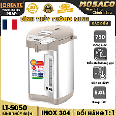 Bình Thủy Điện Lorente LT-5050 750W Phích điện 5L ruột bình bằng inox 304 tự động đun sôi khi nước nguội 3 chế độ rót nước tiện dụng tự động, bơm tay, nút ấn - Hàng Chính Hãng
