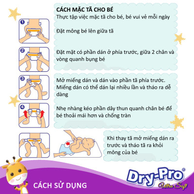 Tã/bỉm dán Dry-Pro siêu mềm nhập khẩu Malaysia size M (6kg - 10kg) - Gói 74 miếng
