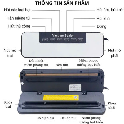 Máy Hút Chân Không ALIZZ Hoàn Toàn Tự Động Máy Đóng Gói Thực Phẩm Khử Trùng Bằng Tia Cực Tím Máy Niêm Phong Thực Phẩm Tặng Kèm 10 Túi Hút PaKaSa - Hàng chính hãng 
