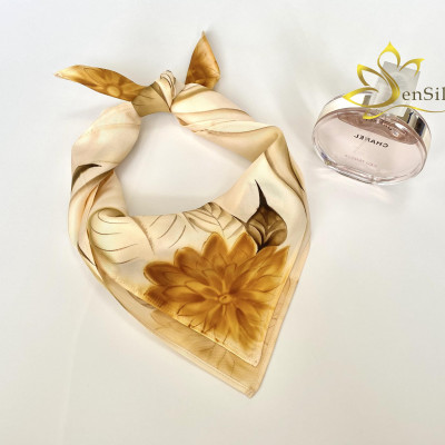 Khăn Lụa Vẽ Tay 3D Thời Trang SenSilk Dahlia, Quà Tặng Lụa Tơ Tằm 55x55cm, Khăn lụa vuông vẽ tay cao cấp, Lụa Bảo Lộc Vẽ Tay