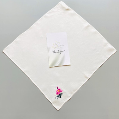 Khăn Tay Lụa Thêu Hoa Sen (Trắng) - SenSilk Lotus Hand-Embroidered Handkerchief