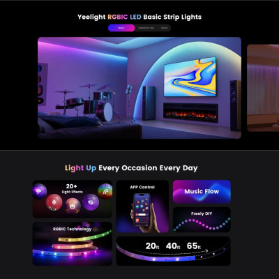 Đèn led dây Yeelight Aurora LED Basic Strip Lights - Đồng bộ nhạc, Điều khiển từ xa - Hàng chính hãng