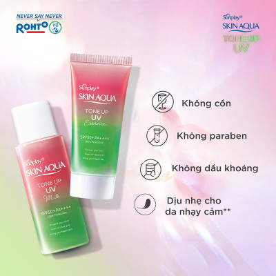 Kem chống nắng nâng tông Skin Aqua Tone up Rose cho da trắng, khuyết điểm xanh hoặc tái xanh, dạng tinh chất Sunplay Skin Aqua Tone Up UV Essence Happiness Aura (Rose) SPF 50+ PA++++ 50g