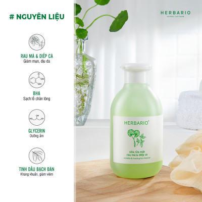 Bộ 3 rau má & diếp cá Herbario da mụn Thuần Chay: Nước tẩy trang 300ml + Sữa rửa măt 200ml + Xịt khoáng 100ml