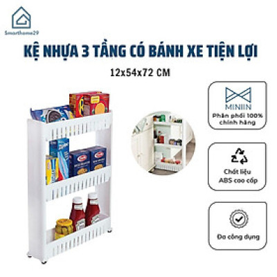 Kệ nhựa 3 tầng có bánh xe tiện lợi, Kệ để gia vị, để đồ phòng tắm gọn gàng - Chính hãng MINIIN 