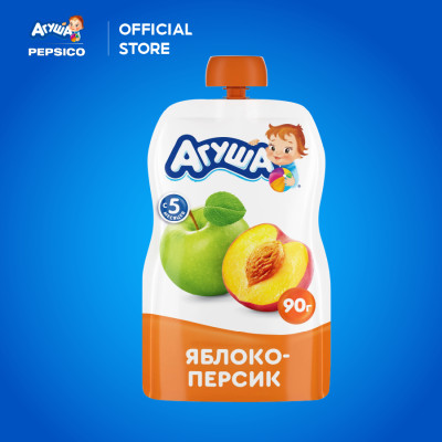 Combo 6 Gói Trái cây nghiền vị táo và đào Agusha 90g/gói dành cho bé từ 5 tháng trở lên