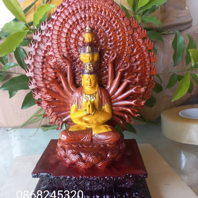 Tượng phật thiên thủ thiên nhãn  bằng gỗ hương đá sơn pu giả cổ kt 30×20×15cm 