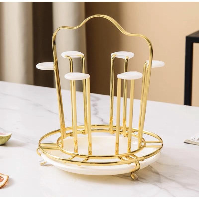 Úp cốc chữ nhật và tròn kèm khay, giá úp cốc inox 304 mạ vàng cao cấp không hoen gỉ