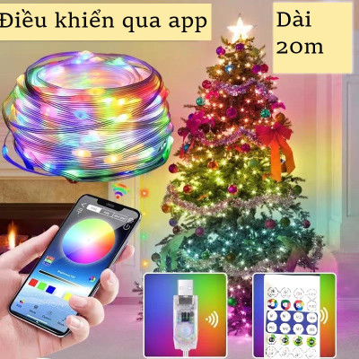 Dây Đèn Led Trang Trí Dài 20 Mét, Đèn Led RGB 16 Triệu Màu Chống Nước, Led Giọt Lệ Điều Khiển Qua APP, Remote 24 Phím, Nguồn USB