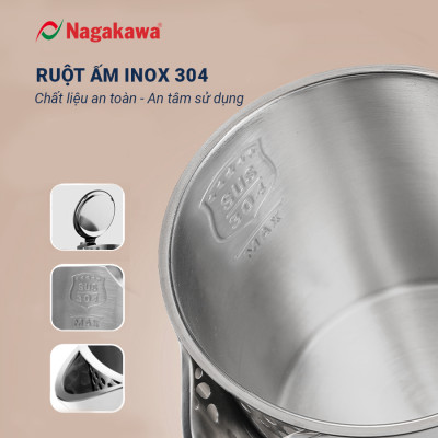 Ấm siêu tốc 2 lớp inox 304 Nagakawa NAG0319 (1.8L - 1800W) - Hàng chính hãng