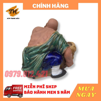 Chậu tượng Lỗ Chí Thâm ôm chậu gốm Bát Tràng trồng cây bonsai tiểu cảnh đẹp