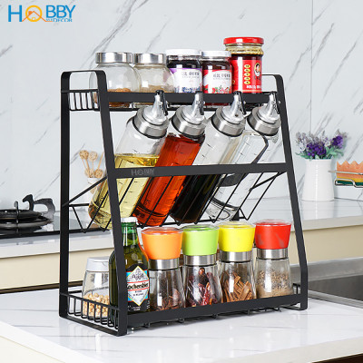 Kệ đựng gia vị chai lọ nhà bếp 3 tầng sơn đen Hobby home decor 3TD