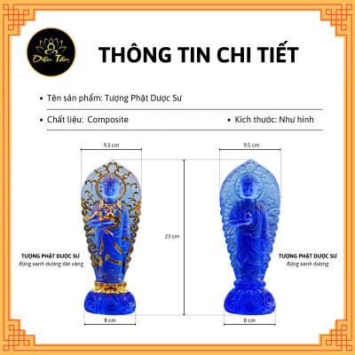 Tượng phật dược sư lưu ly tượng dược sư đứng hào quang xanh dương trang trí 23cm phong thủy, thờ cúng Diệu Tâm