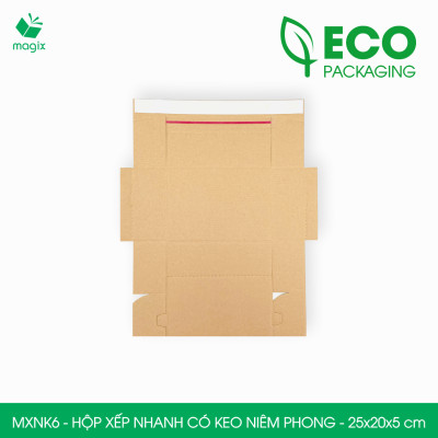 MXNK6 - 25x20x5 cm - 100 hộp carton đóng hàng xếp nhanh có keo niêm phong - Hộp gói hàng, hộp quà