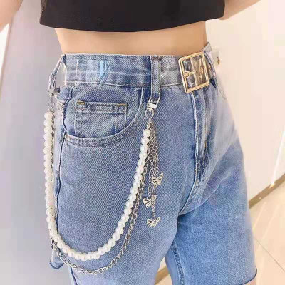 Chuỗi xích đeo quần jeans mix cánh bướm và ngọc trai
