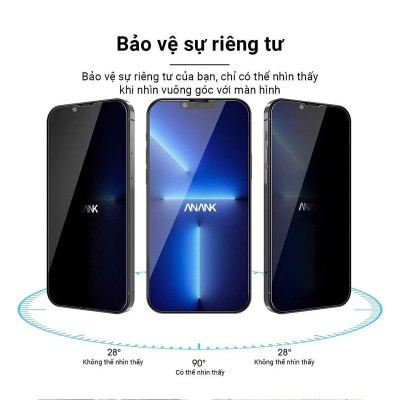 Kính cường lực chống nhìn trộm dành cho iPhone 16 Pro Max, Iphone 16 Pro , iPhone 16 , iPhone 16 Plus hiệu ANANK Privacy chống vỡ, chống xước cao cấp - Hàng chính hãng.
