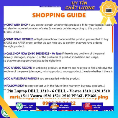 Pin dùng cho Laptop DELL 1310 - 6 CELL - Vostro 1310 1320 1510 1511 Vostro 1520 1521 2510 PP36L PP36S - Hàng Nhập Khẩu  MIBAT630