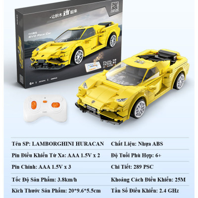 Bộ Đồ Chơi Lắp Ghép Xe Đua Thể Thao LAMBORGHINI HURACAN Với 289 Chi Tiết, Bộ Đồ Chơi Xếp Hình Xe Đua Thể Thao LAMBORGHINI HURACAN Với 289 PSC, Bộ Đồ Chơi Mô Hình Xe Đua Thể Thao Điều Khiển Từ Xa RC - Chính Hãng BABYBOSS.