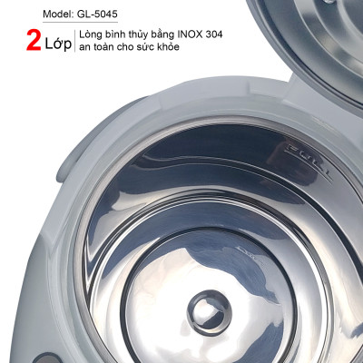 Bình thủy điện Gali GL-5045 dung tích 4.5 lít, phích cấu tạo 2 lớp thân ngoài nhựa, ruột inox 304, hàng chính hãng 100% Gali, bảo hành 24 tháng