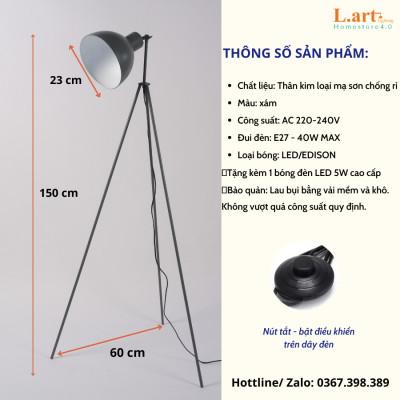 Đèn cây đứng chân máy màu xanh hiện đại, kiến trúc công nghiệp, minimalism DCLA011