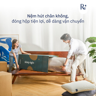Nệm Foam Cao Cấp Ru9 Original 25cm Trắng Xanh, 3 Lớp Foam Nâng Đỡ Cơ Thể Tối Ưu