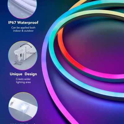 Dây Đèn LED RGBIC tạo hình dán tường Govee Neon LED Strip Light H61A0 (3M) | Hiệu ứng nhấp nháy, chạy đuổi mượt mà