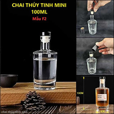 Chai Thủy Tinh Mini mẫu vốt ka nắp cao su kèm màng co – Lọ Thủy Tinh Nhỏ 100ML trụ tròn vai xòe – Chai Đựng Rượu Mini (F2)