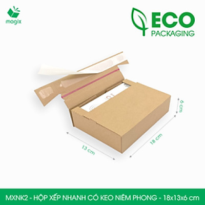 MXNK2 - 18x13x6 cm - 60 hộp carton đóng hàng xếp nhanh có keo niêm phong - Hộp gói hàng, hộp quà