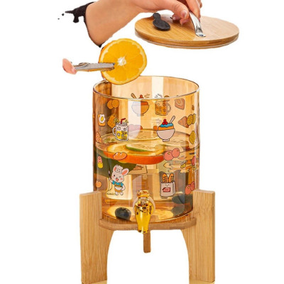 Bình Trà, Bình Đựng Nước Thủy Tinh Stiker 2.5L và 3.5L Có Vòi, Có Nắp Đậy + Tặng Kèm Kệ Gỗ - Bình Pha trà, Nước Trái Cây