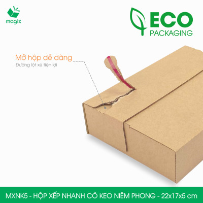 MXNK5 - 22x17x5 cm - 100 hộp carton đóng hàng xếp nhanh có keo niêm phong - Hộp gói hàng, hộp quà