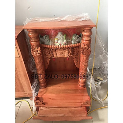 Bàn thờ thần tài ông địa gỗ xoan quỳ trụ điện tử ngang 68 cm