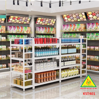 Kệ trưng bày sản phẩm, hàng hóa , kệ trang trí khung sắt mặt gỗ  KST401 - Nội thất lắp ráp Viễn Đông Adv