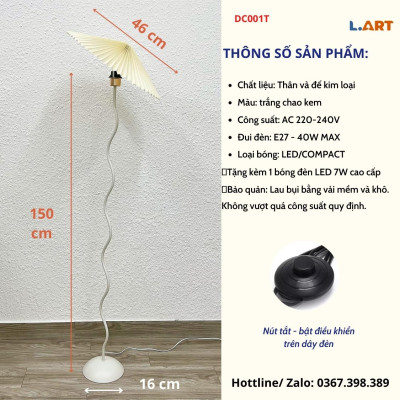 Đèn cây đứng decor đọc sách, đèn ngủ cho phòng ngủ, phòng khách kiểu sóng lượn Hàn Quốc màu trắng DC001T