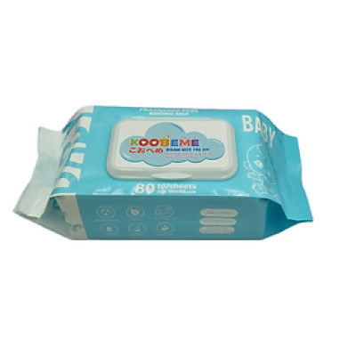 Thùng 4 gói Khăn ướt không mùi Koobeme, khăn to dày, đủ 80 tờ, 700gram, thấm nước đều vừa phải