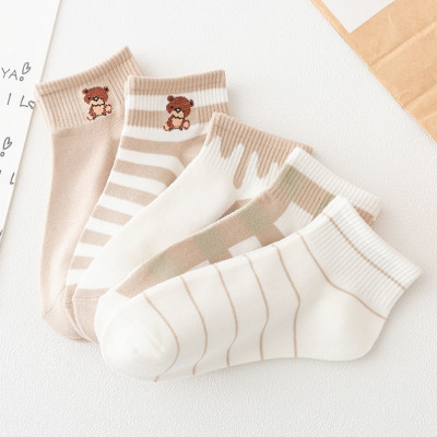 Tất Nữ, Combo 5 Đôi Tất Nữ Cổ Ngắn, Mẫu Tất Nữ Hình Gấu Nhiều Màu Dễ Thương Thời Trang - Giao Mẫu Ngẫu Nhiên