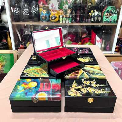 Hộp Đựng Trang Sức Sơn Mài Cao Cấp 2 tầng Thanh Bình Lê size 15x24x10 cm hàng cao cấp xuất khẩu