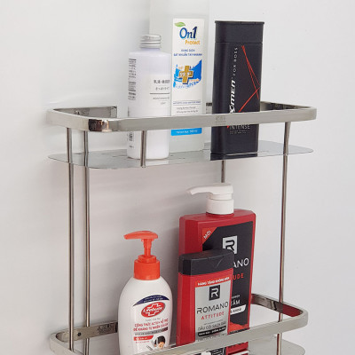 Kệ tường đôi phòng tắm Inox SUS 304 Eurolife EL-KT10 (Trắng Bạc)