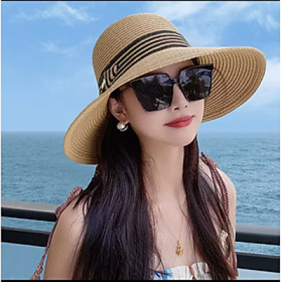 Nón Rộng Vành Đi Du Lịch Biển Mũ Rộng Nữ Chất Liệu Cói Thoáng Mát Viền Sọc Thời Trang Mới Cho Nữ dona25070302