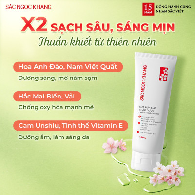 [Size du lịch] Sữa rửa mặt Sắc Ngọc Khang 30g chiết suất hoa anh đào giúp làm sạch dịu nhẹ cho làn da mịn màng tươi sáng