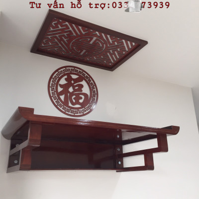 Bộ bàn thờ chung cư bằng gỗ sồi + ám khói +chữ thọ hay hoa văn bất kỳ