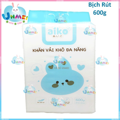 (Bịch Khăn Rút) Khăn Vải Khô Đa Năng Aiko 600g Siêu Mềm Mại, Không Chất Bảo Quản, An Toàn Cho Bé Dạng Rút KT:(19x20cm)