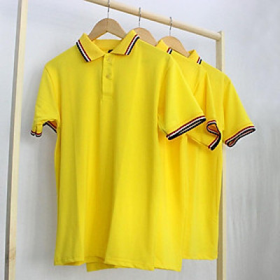 Áo Thun Có Cổ Cá Sấu 4 Chiều Polo Màu Vàng Phối Cổ Và Bo Tay 3 Sọc THOITRANG24H Phom Xuông Đồng Phục Dùng Chung Nam Nữ