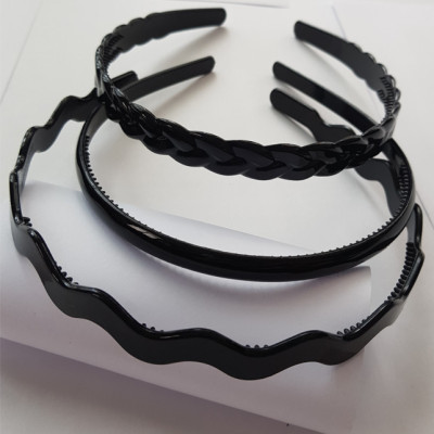 Set 3 bờm nhựa đen trơn - lượn sóng - tết bím nam nữ